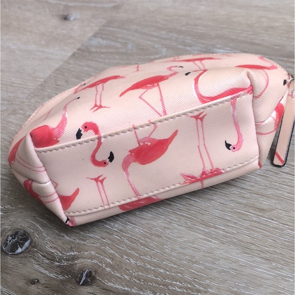 [kate spade] Flamingo Printed Quality Leather Zip-Up Pink Cosmetic Small Bag - Picture 4 of 10